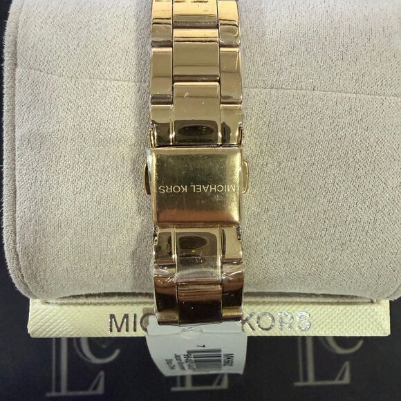 NIB Michael Kors Runway Quartz Black Dial Gold Steel Strap Watch